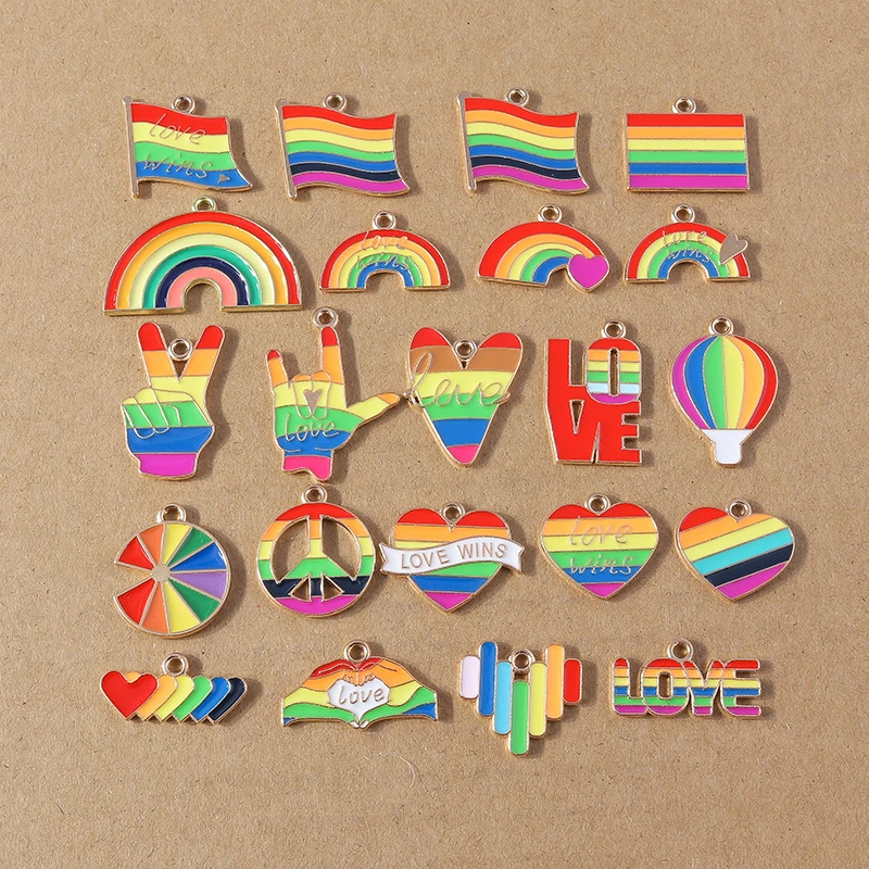 

10pcs Mix Cute Colorful Rainbow Charms Enamel Love Heart Charms Pendants for Jewelry Making DIY Earrings Necklace Craft Supplies