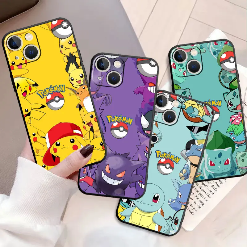 

Case For Apple iPhone 14 11 Pro Max 7 8 Plus X XS 13 Mini 12 SE XR 6 6S 5 5S 7+ 8+ Black Soft Phone Cover Pokemon Comics Anime