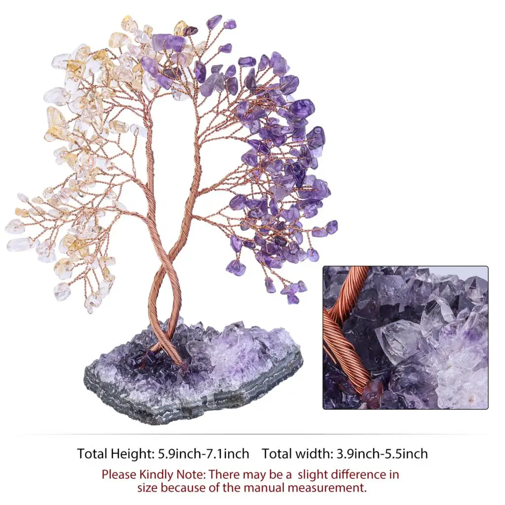 Healing Luck Money Tree With Amethyst Cluster Base Natural Crystal Chips Minerals Gemstone Crafts Gift Nordic Home Ornaments
