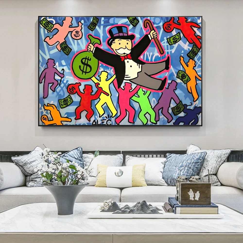 Современный граффити искусство Alec руки носит доллар кошелек плакаты и стены