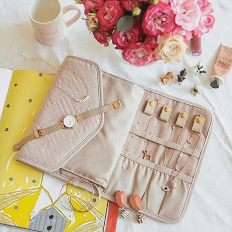 

Jewelry Organizer Women Makeup Storage Box Earring Organizer Portable Compact Foldable Elegant Design Travel Accessories Y08E