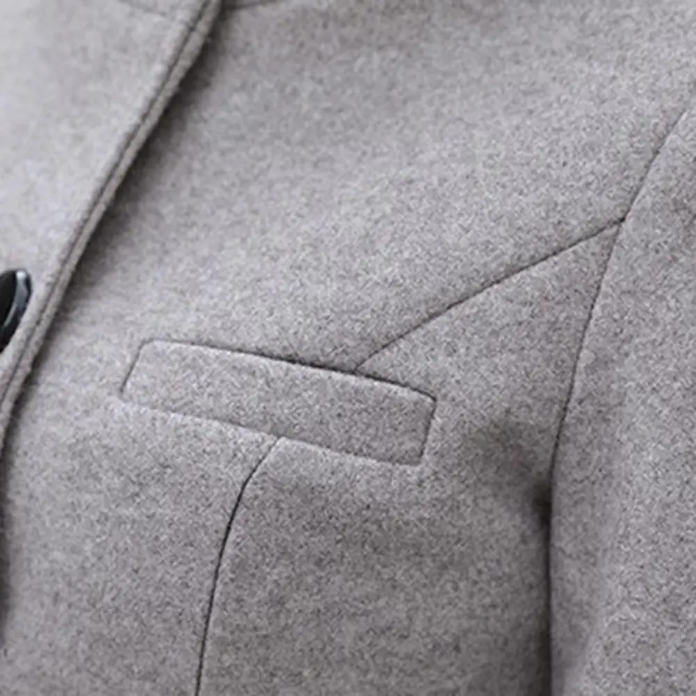 Женское однотонное осенне-зимнее пальто со стоячим воротником