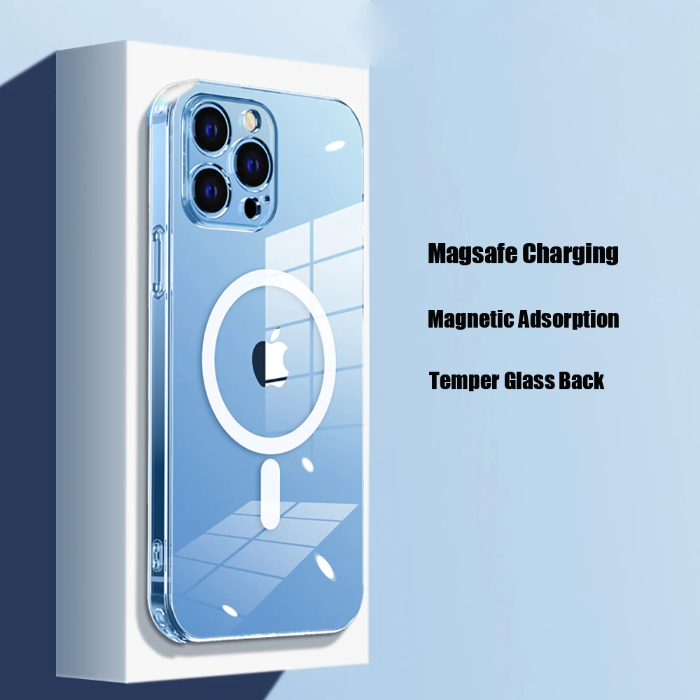 

Чехол для iPhone 13 Pro Max, магнитная Беспроводная зарядка, прозрачная задняя крышка из закаленного стекла для iPhone 12 Pro Max 13Pro
