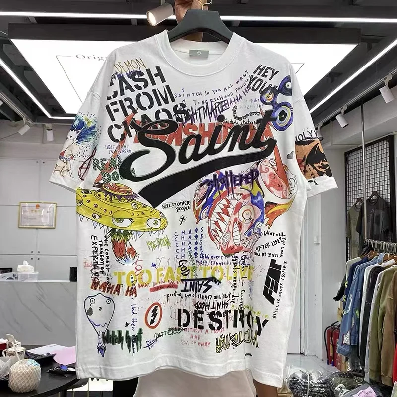 

Graffiti Murakami Takashi Splash ink loose round-necked short-sleeved t-shirt