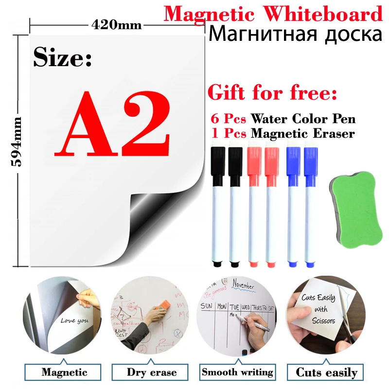 

A2 Size Soft Magnetic Whiteboard Fridge Sticker Dry Erase White Board Calendar Weekly Planner Memo Bulletin Remind Record