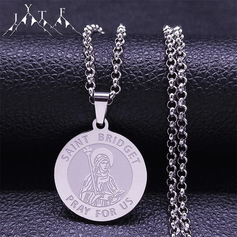 

Archangel SAINT BRIDGET PRAY FOR US Fashion Necklace Women Stainless Steel Silver Color Necklaces Jewelry collar mujer N2323S05