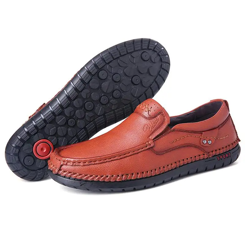 

Menico Men Hand Stitching Soft Sole Slip On Leather Loafers Anti-slip Breathable Business Luxury Loafers For Office Wedding New
