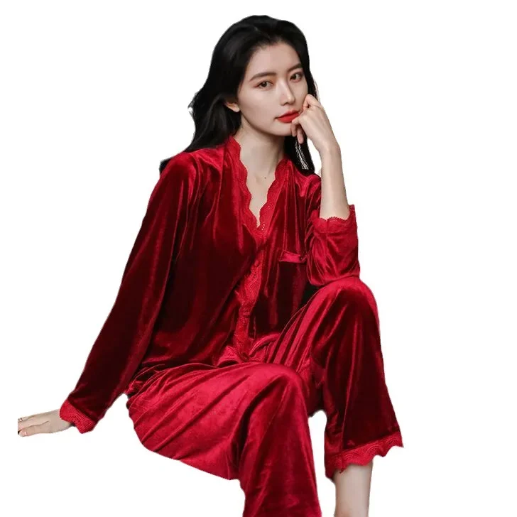 Бархатный пижамный комплект из 2 предметов одежда для дома осенне-зимняя женская