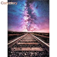 gatyztory frame diy painting by numbers kits star sky railway landscape hand painted oil paint by numbers unique gift home decor