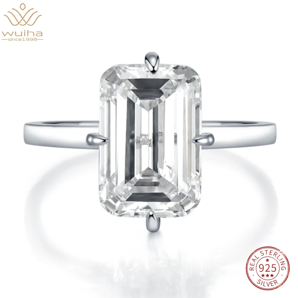 

WUIHA Real 925 Sterling Silver Emerald Cut 8*12MM White Sapphire Simulated Moissanite Gemstone Ring for Women Gift Drop Shipping