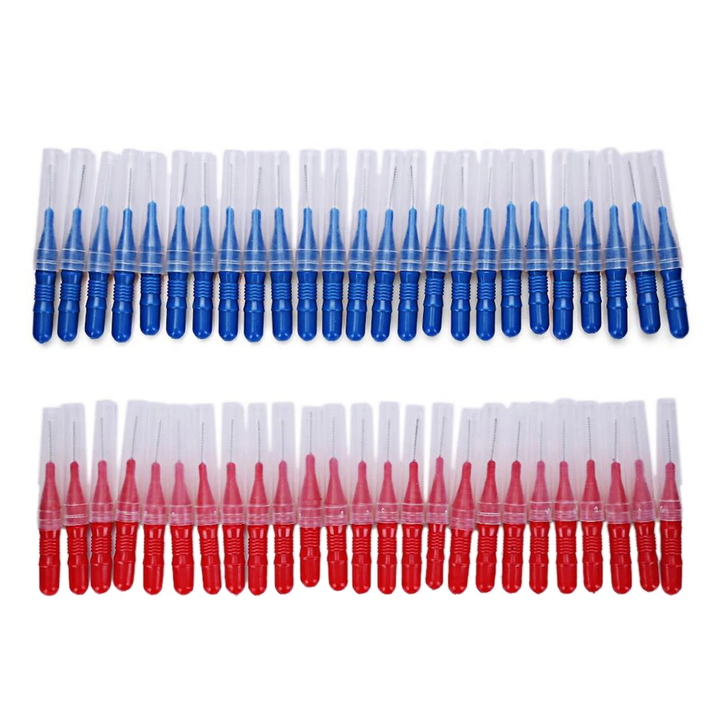 

50 Pieces Hygiene Interdental Brush Tooth Floss Sticks Reliable Red Blue Cleaning Tool Removes Residue Oral Care Toothpick