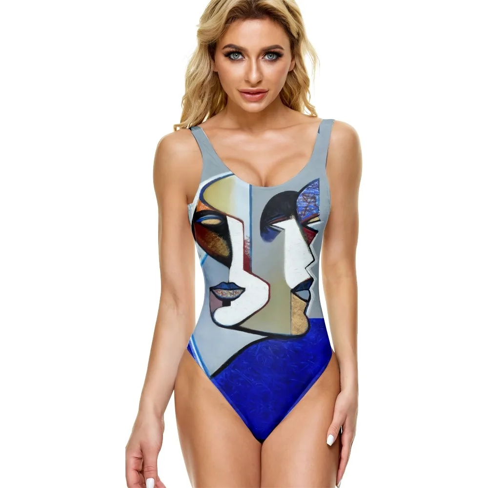 

SOJINM 2022 One-piece Swimsuit Women Abstract Printing Monokini Patchwork O-neck Sexy Beach Bathing Suit Swimwear XL