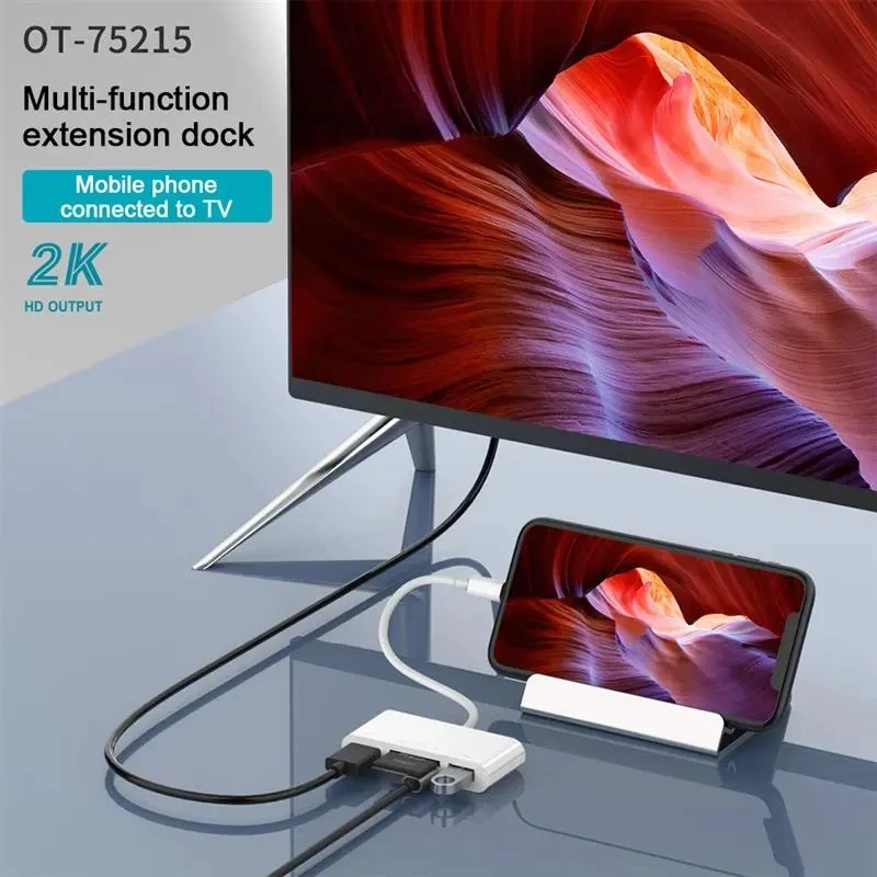 Lighting to HDMI-Compatible Adapter 2K 1080K TV USB Hub OTG Cable Charging Converter For iPhone 12 11 to SD TF Card Reader