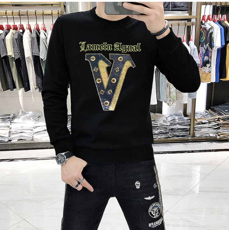 

2022 Spring and Autumn New Men's Sweater Sequin Embroidery Long-sleeved Pullover Youth Top Comfortable Trendy Sweater Men