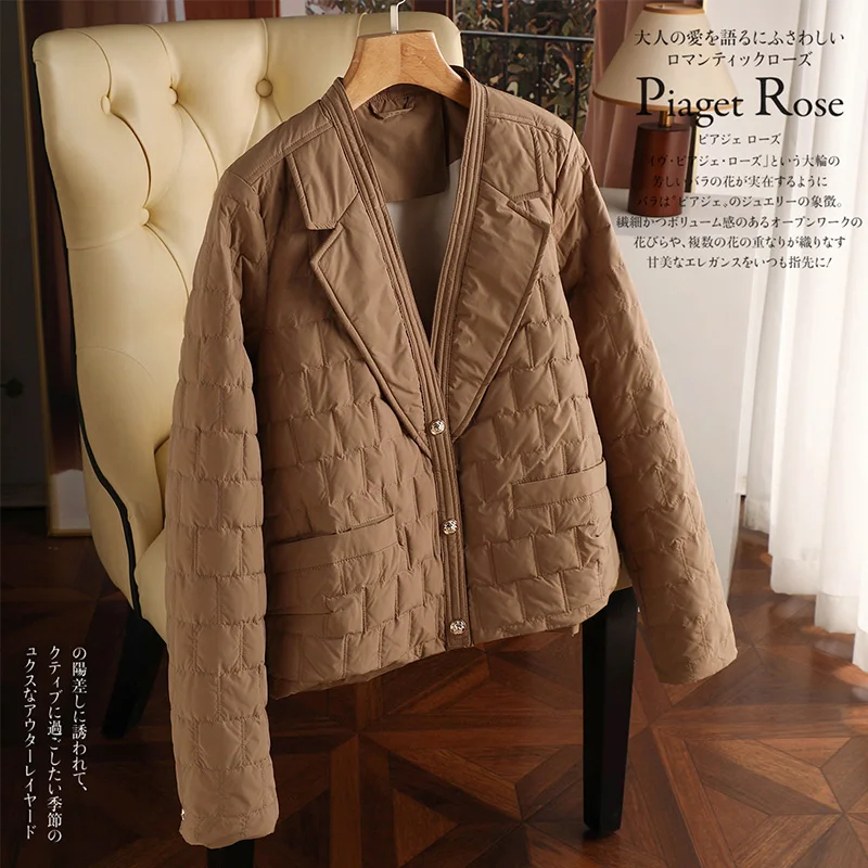 Luxury Design Casacos De Inverno Feminino 2022  90%  White Duck Down Thin Winter Coat Women  Covered Button  Wide-waisted