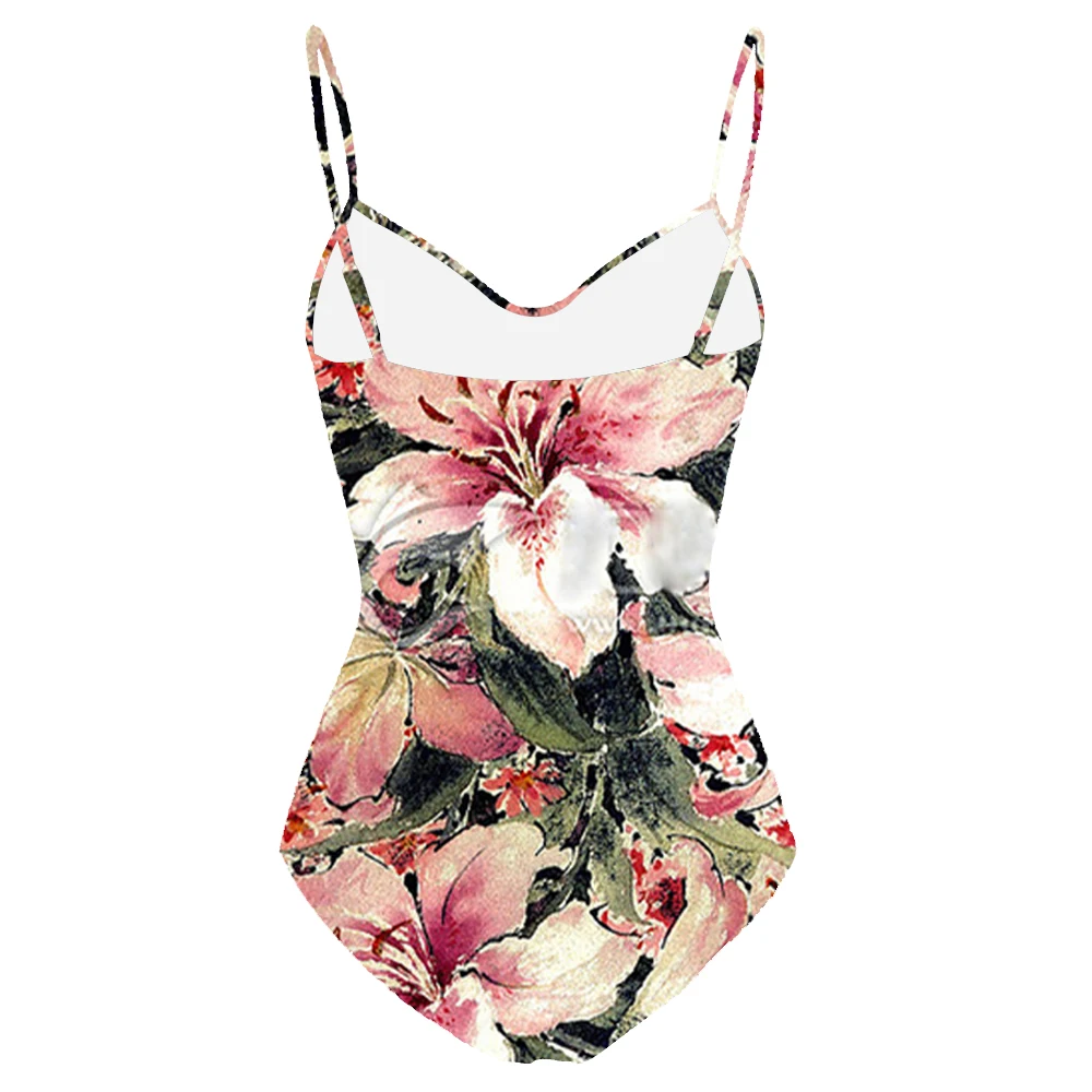 Lanswe2023 New Women Cover Printed Peony Fashion One-Piece Mini Bikini Sexy Swimsuit Boho Printed Spa Resort Brazil Swimwear