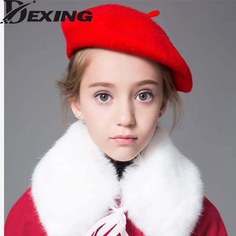

Шерстяной берет для детей от 2 до 8 лет, Осень-зима, черные, красные береты, шапка художника для девочек