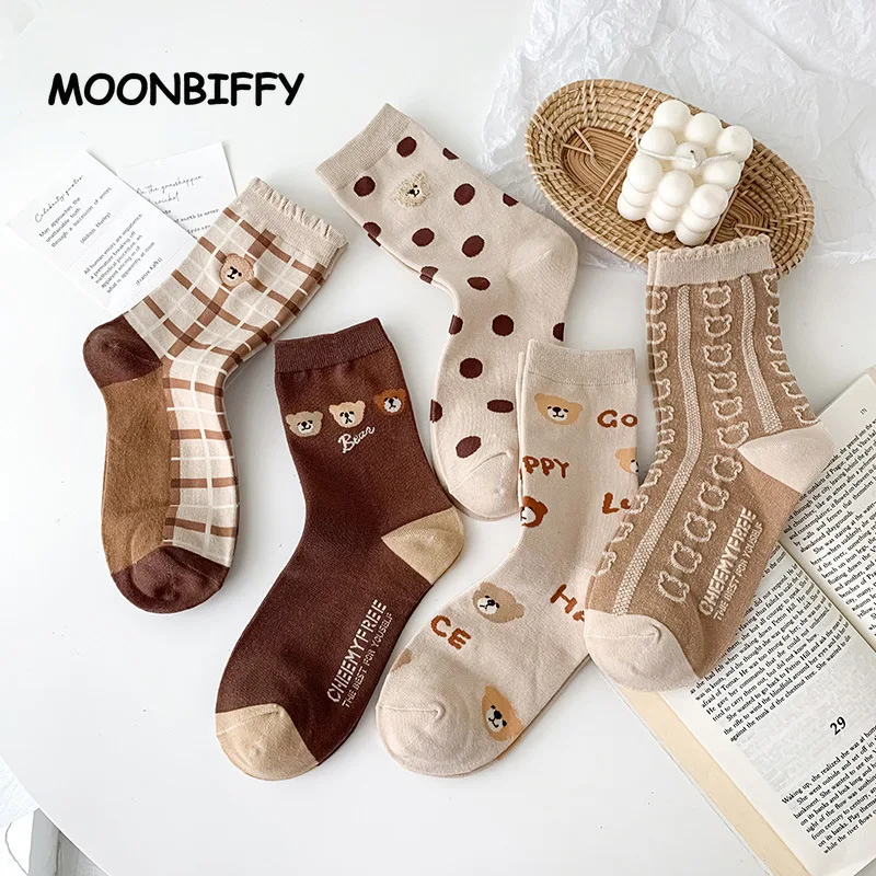 

Носки женские весенне-осенние из чесаного хлопка с изображением медведя Карри