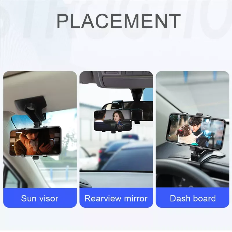 

Universal Car Phone Holder Multi-Angle Adjustment Applicable on Dashboard/Sun Visor/Rearview Mirror Mobile 4-7 Inch Phone Stand