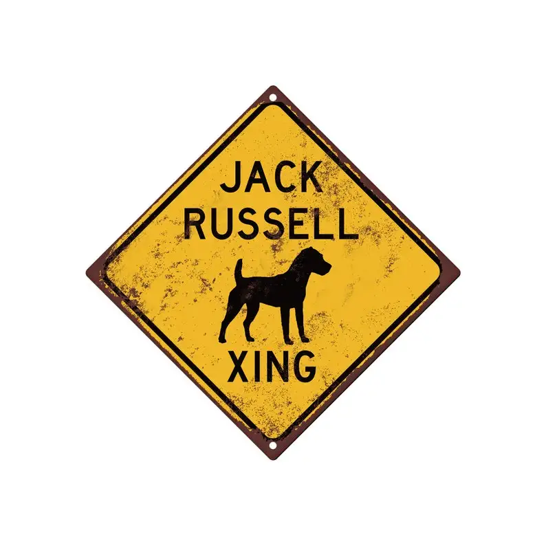 

Jack Russell Crossing sign, Yellow Caution, Xing, Fun Metal Jack Russel,Aluminum Sign, includes holes, Dog xing, Pet gift, Jack