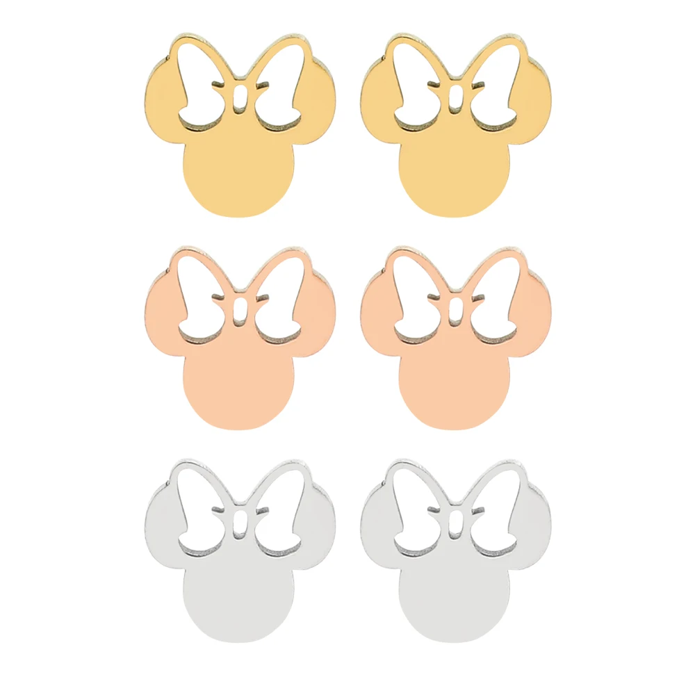Женские серьги из нержавеющей стали с Микки Маусом милый мультяшный бант