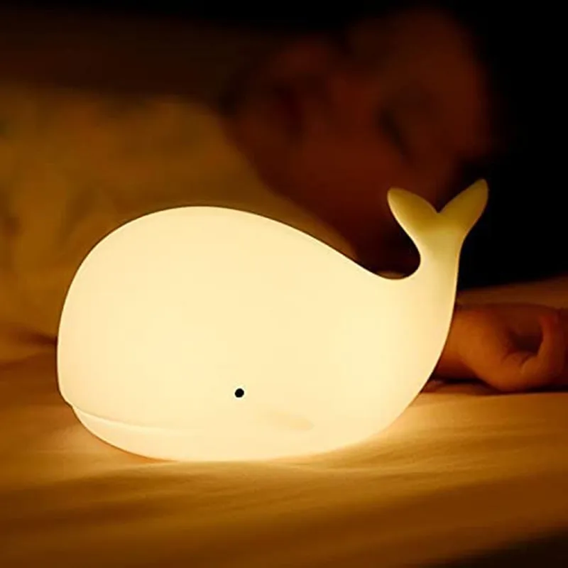 LED Night Light Whale Lamp 7 Color USB Rechargeable Silicone Desk Decor Bedroom Gift for Room Lamp