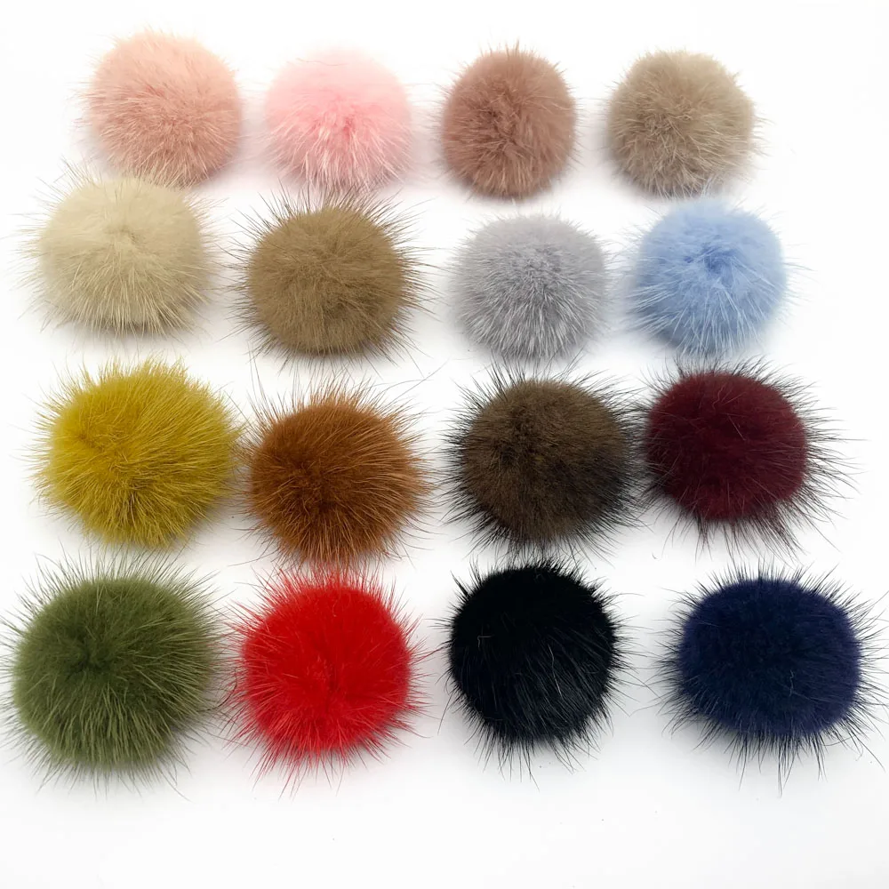 4.5см Красочный меховой помпон из норки для пришивания на вязаный брелок, шарф, обувь, шапки, ювелирные изделия, рукоделие и аксессуары.