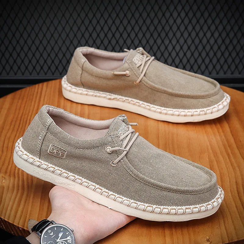 

New Men Plus Size Casual Denim Canvas Shoes Flat Vulcanize Shoes Fashion British Designer Breathable Light Men Sneakers Loafers
