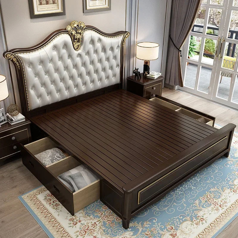 Современная мягкая европейская двуспальная кровать дизайнерская роскошная