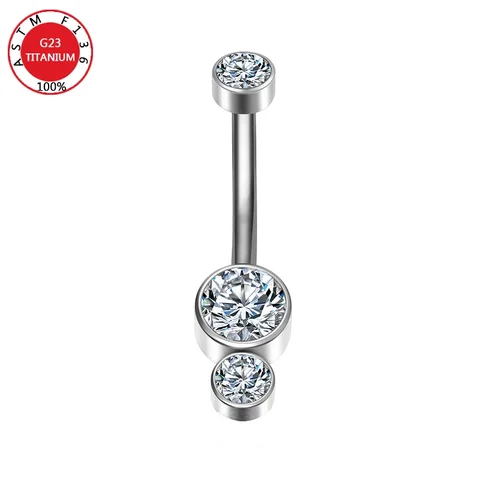 Титановый пирсинг пупка с кристаллами циркона
