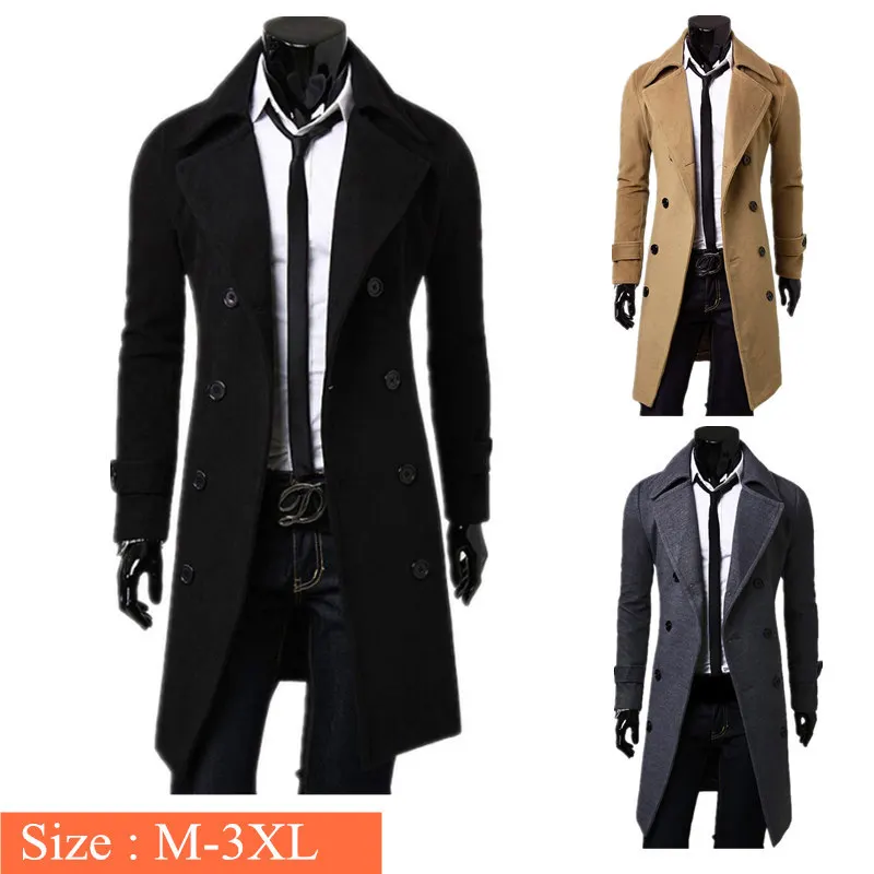 

New Arrival Male Men's Winter Warm Wool Blend Trench Coat Double Breasted Fashion Long Overcoats Jackets Plus Size 4xl
