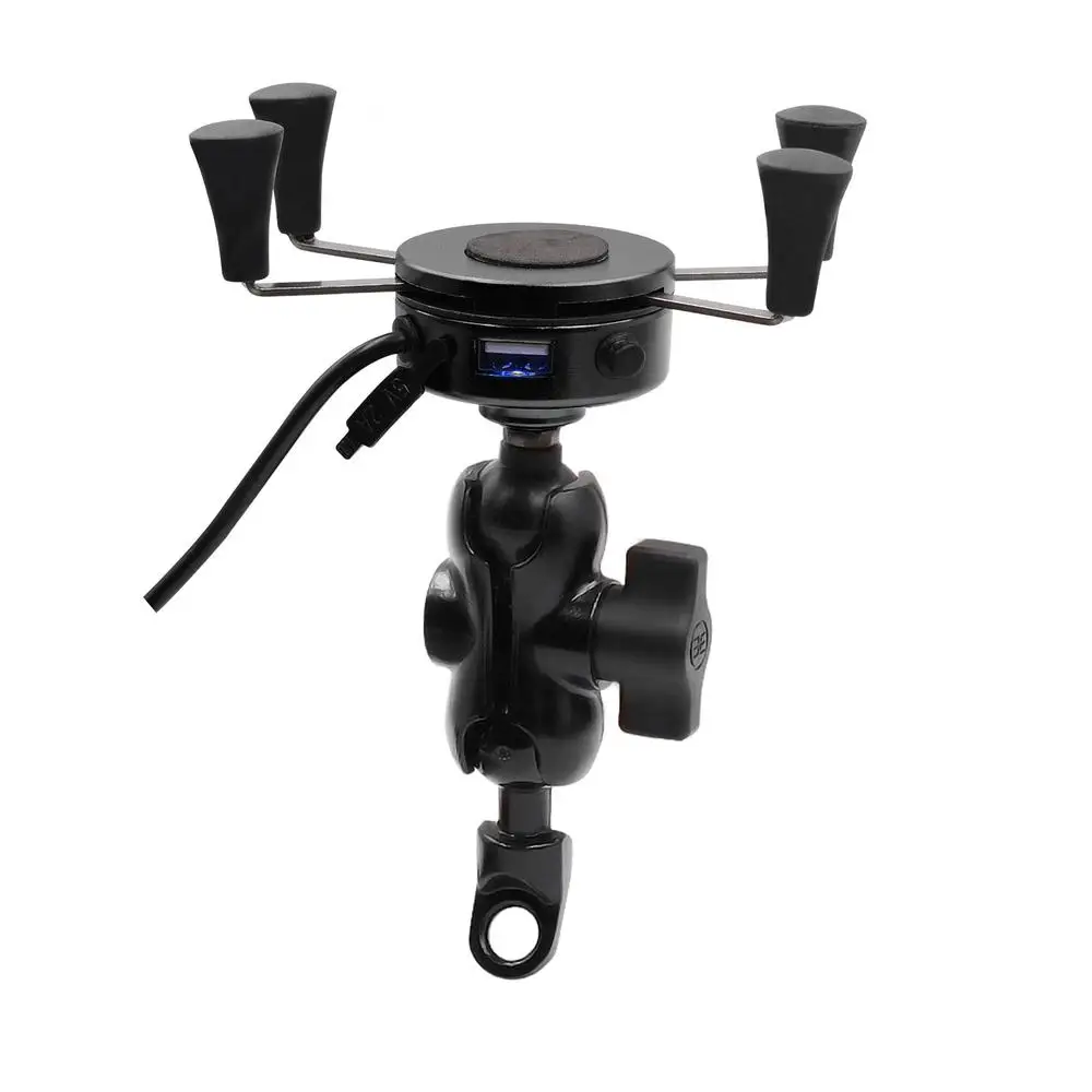 

1 Set Aluminum Alloy Motorcycle Mobile Phone Bracket 3.5-6 Inch X-type Phone Holder With Usb Car Charger Bicycle Riding Bracket