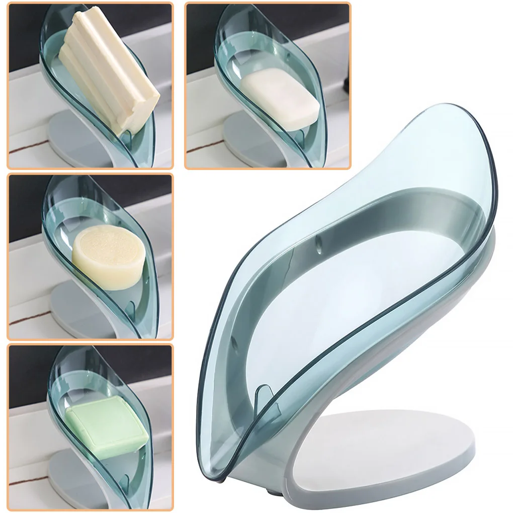 

V-type Self Draining Soap Box No Punching Leaf Shape Dish Tray Decorative Soap Holder Anti-slip Soap Dish for Bathroom Kitchen