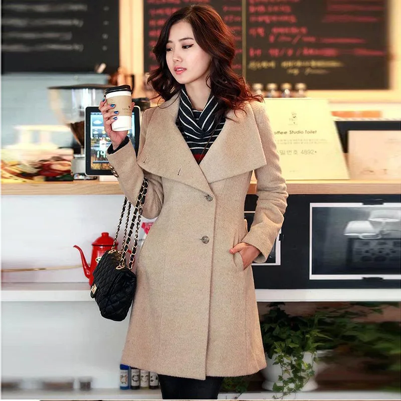 

Jackets Women Mid-Length trench Polyester & Blends 2022 Winter Slim Fit All-match Elegant Ladies Korean Outerwear Coat for Women