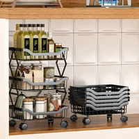foldable kitchen shelf floor to ceiling multi layer fruit and vegetable storage basket multi functional movable storage trolley
