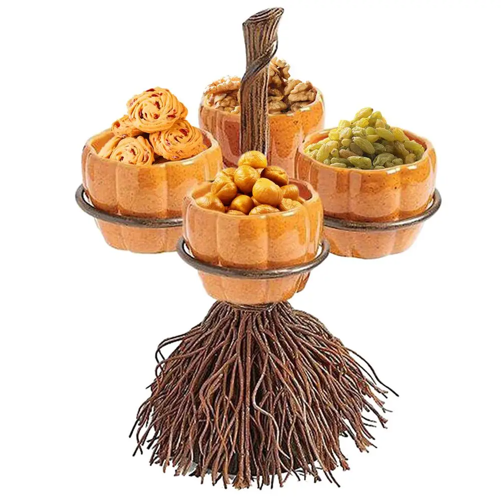 

Halloween Pumpkin Snack Plates Rack Witch Bowl Cake Stand Dessert Fruit Dishes Party Buffet Display Tray For Food Serving Plates