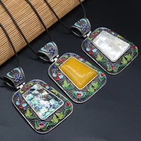 natural shell alloy lapis lazuli trapezoidal pendant necklace for jewelry makingdiy accessories charm gift mother of pearl shell