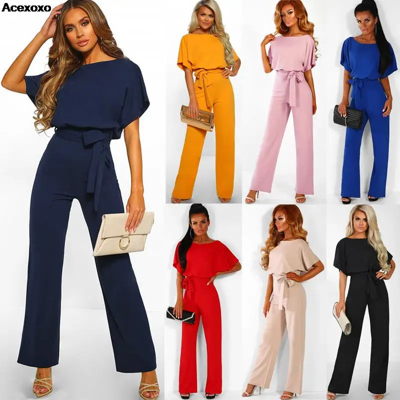

Commuter button summer short-sleeved light dressed straight-leg jumpsuit