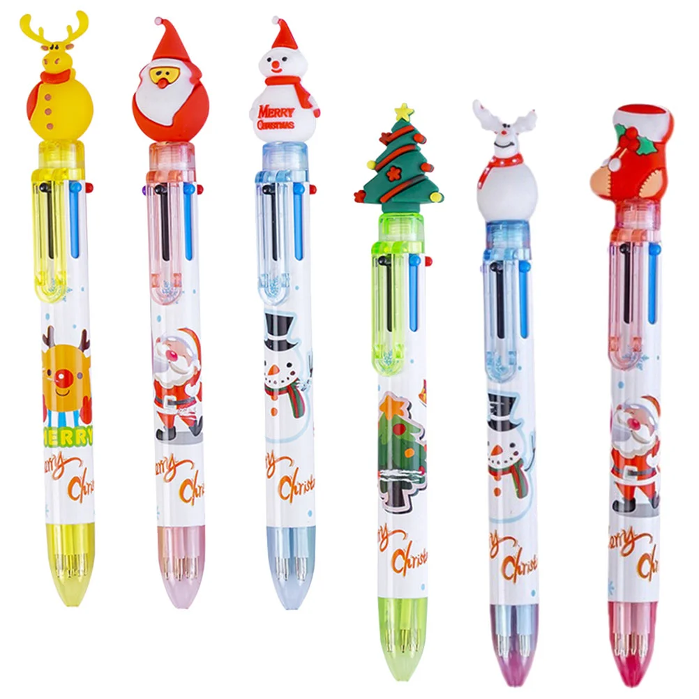 

6 Pcs Unique Xmas Pens Smooth Writing Christmas Design Fountain Creative Ballpoint Plastic Ball-point Student