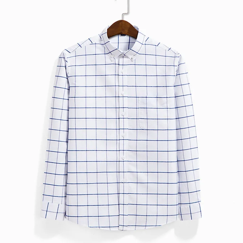 

100%Cotton Men's Plaid Shirt Long Sleeve Oxford Shirts Korean Fashion Men Casual Men Regular-fit Button Up Shirt 4XL
