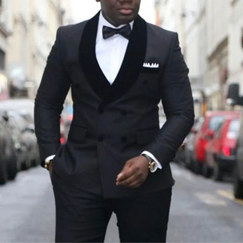

Latest Coat Pant Designs 2022 Tailored Made Men Double Breasted Suits Velvet Lapel Groom Tuxedos Wedding Suits For Men Best Man
