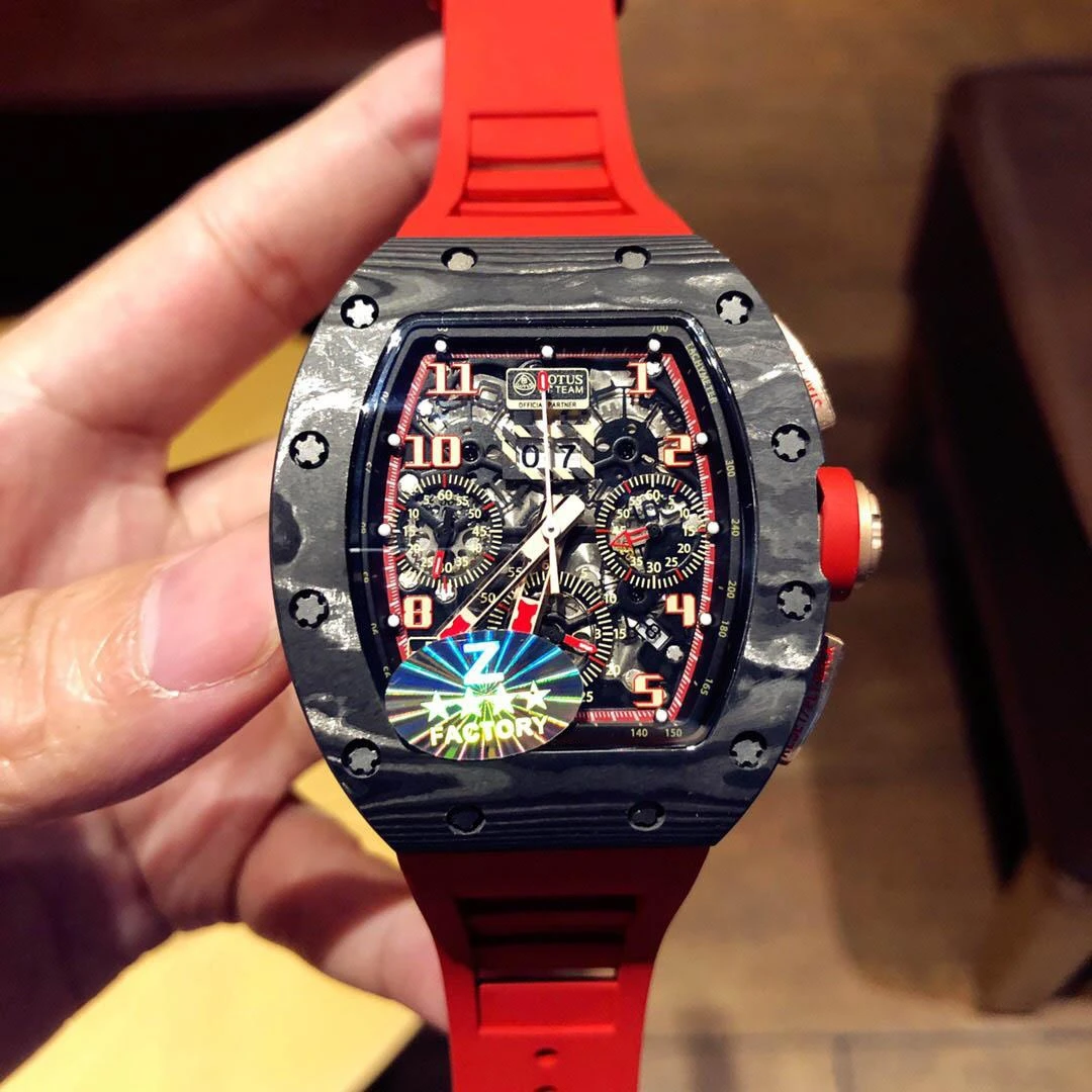 

High-Top Mechanical Automatic Sapphire Watch Chronograph ETA7750 Movement Stopwatch Carbon Fiber Red Rubber