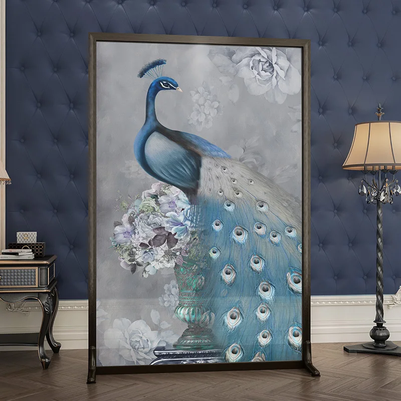 

Customized Nordic Light Luxury Luminum Screen Partition Living Room Occlusion Movable Seat Screen Metal Hallway Screen Peacock