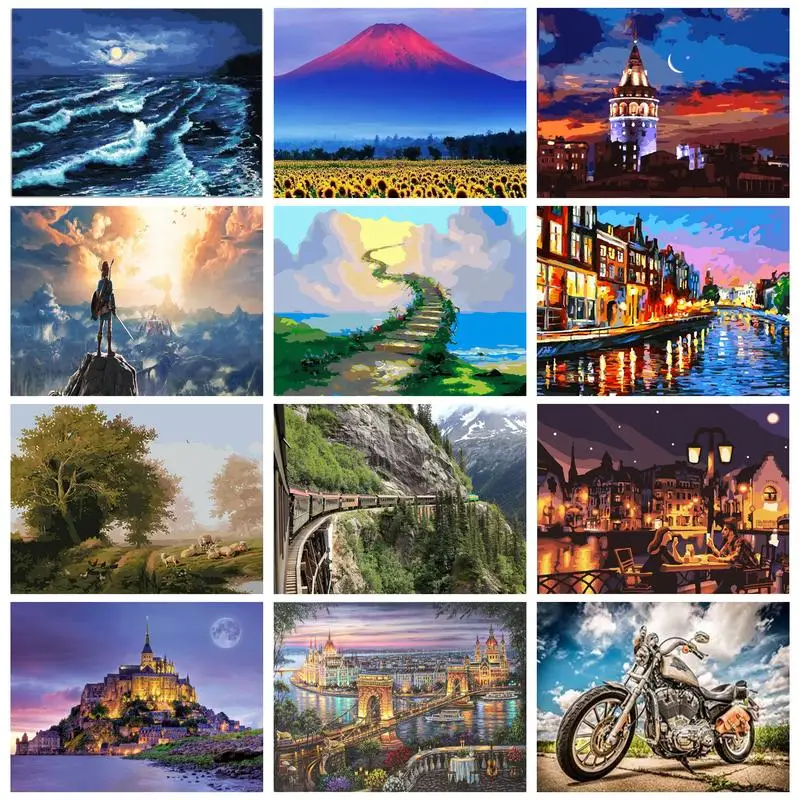 

CHENISTORY Oil Painting By Numbers For Adults Landscape Pictures On Number Kill Time Number Painting Wall Art Handicrafts With F