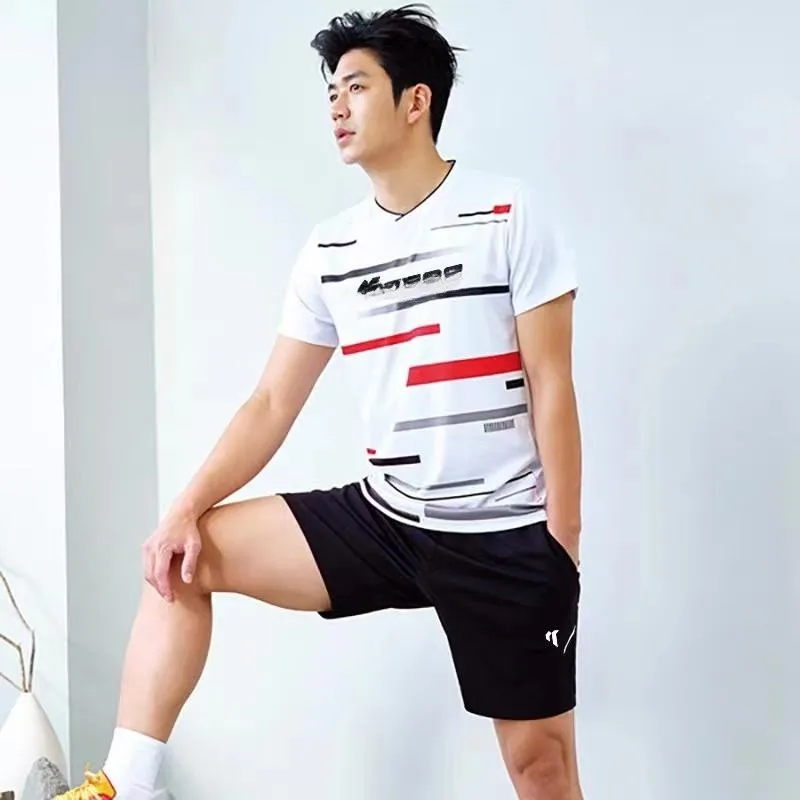 YY badminton half-sleeve men's and women's outdoor sports V-neck match sets absorb sweat and breathe