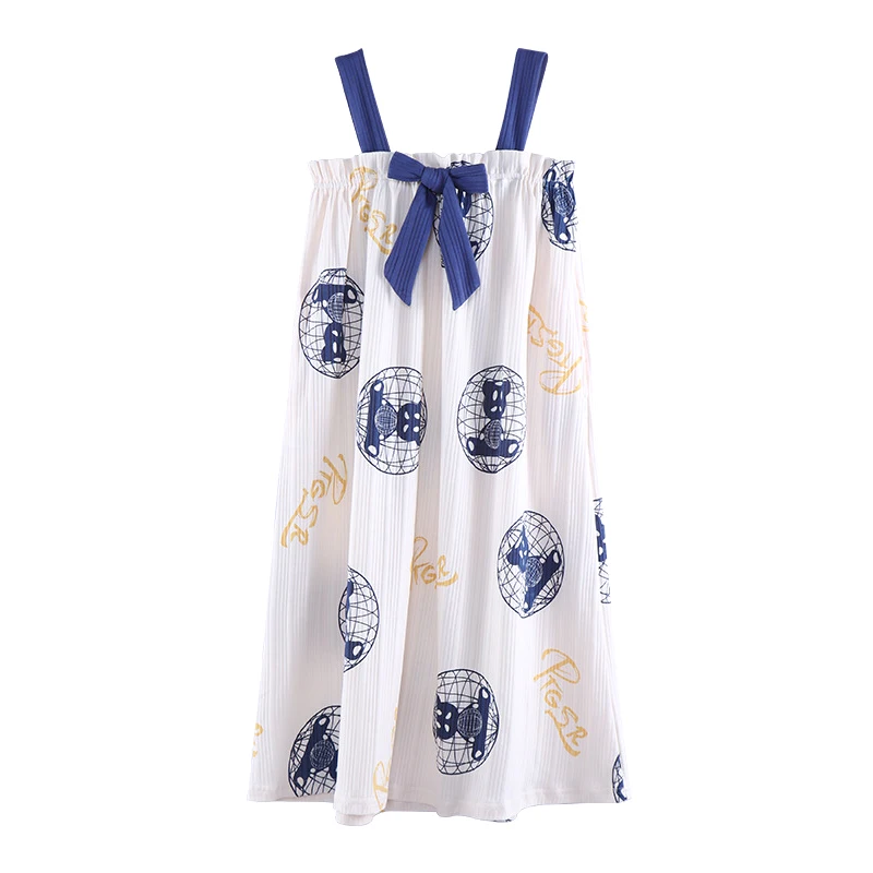 

Women's Summer Bowknot Printed Comfy Sleeveless Nightgowns Cute Suspender Nightdress Loose Fit Sleepwear Pajama