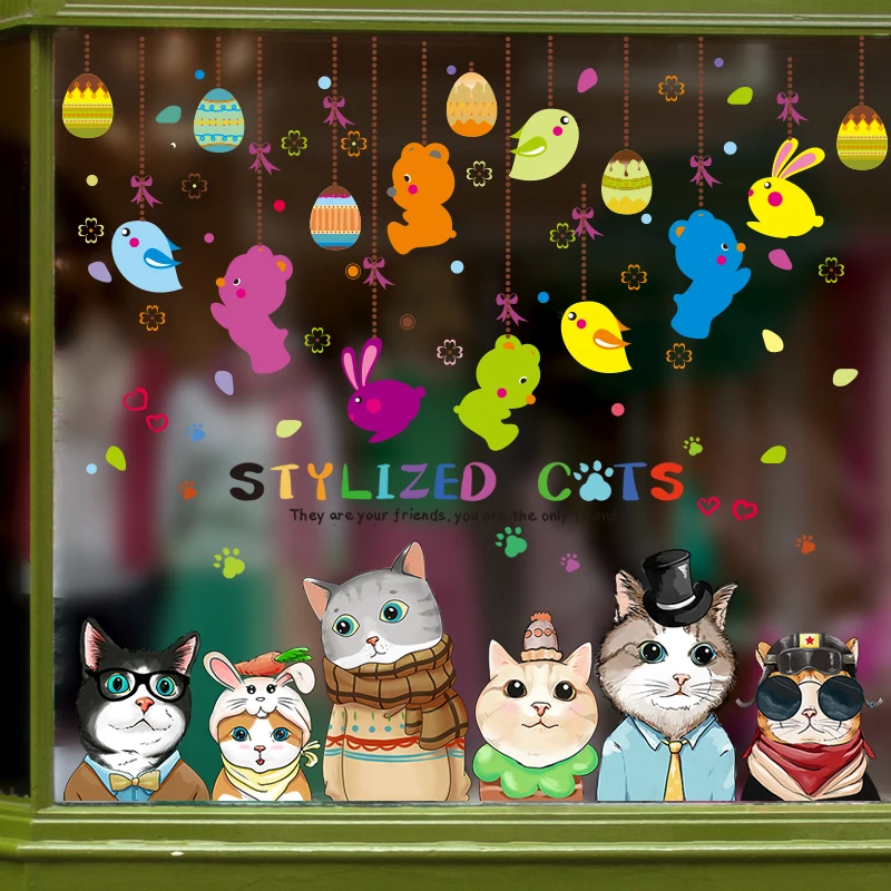 

Colorful Drop Ornament Wall Stickers DIY Cats Animal Wall Decals for Kids Rooms Baby Bedroom Nursery Glass Home Decoration