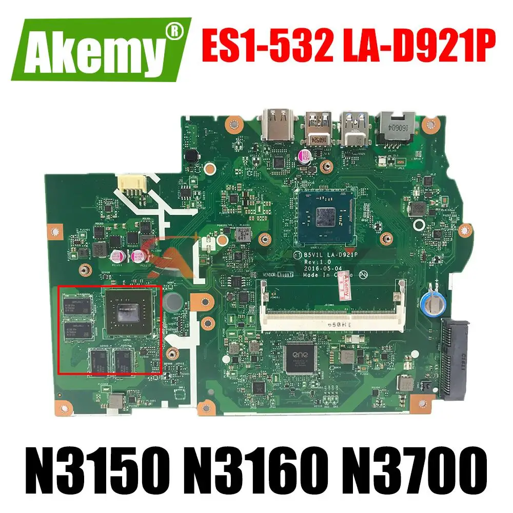 

ES1-532 motherboard For Acer ASPIRE ES1-532 B5V1L LA-D921P Laptop Motherboard mainboard With N3150 N3160 N3710 CPU GT920MX GPU