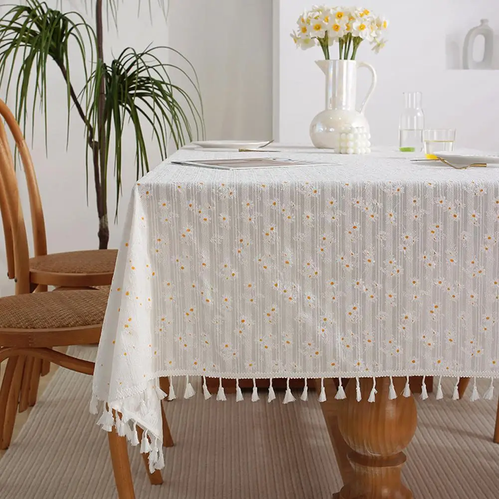 

Korean Style Small Daisy Cotton Floral Tablecloth,tea Table Decoration,rectangle Table Cover For Kitchen Wedding Dining Roo I8a1