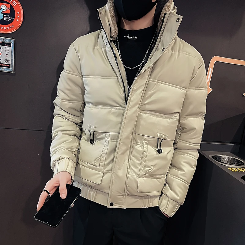 2022 Winter Lambhair Short Parkas Jackets Men Thicken Warm Casual Slim Zipper Coats Streetwear Hiphop Social Puffer Men Clothing